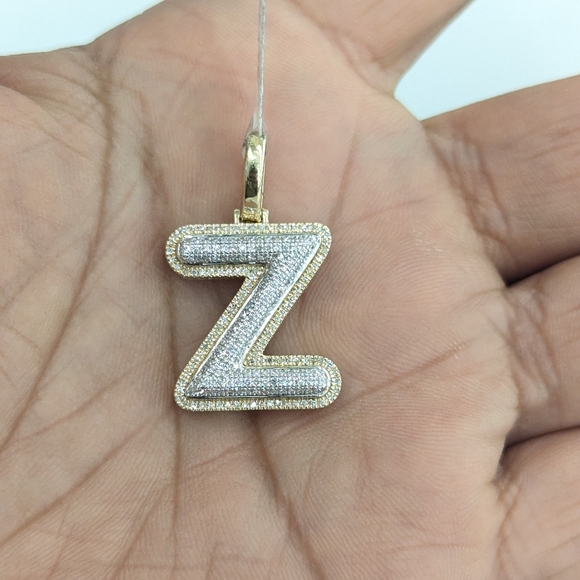 Real Diamond 10kt Two Tone Bubble Letter Z Pendant